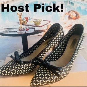 Prada white/ black heel woven leather